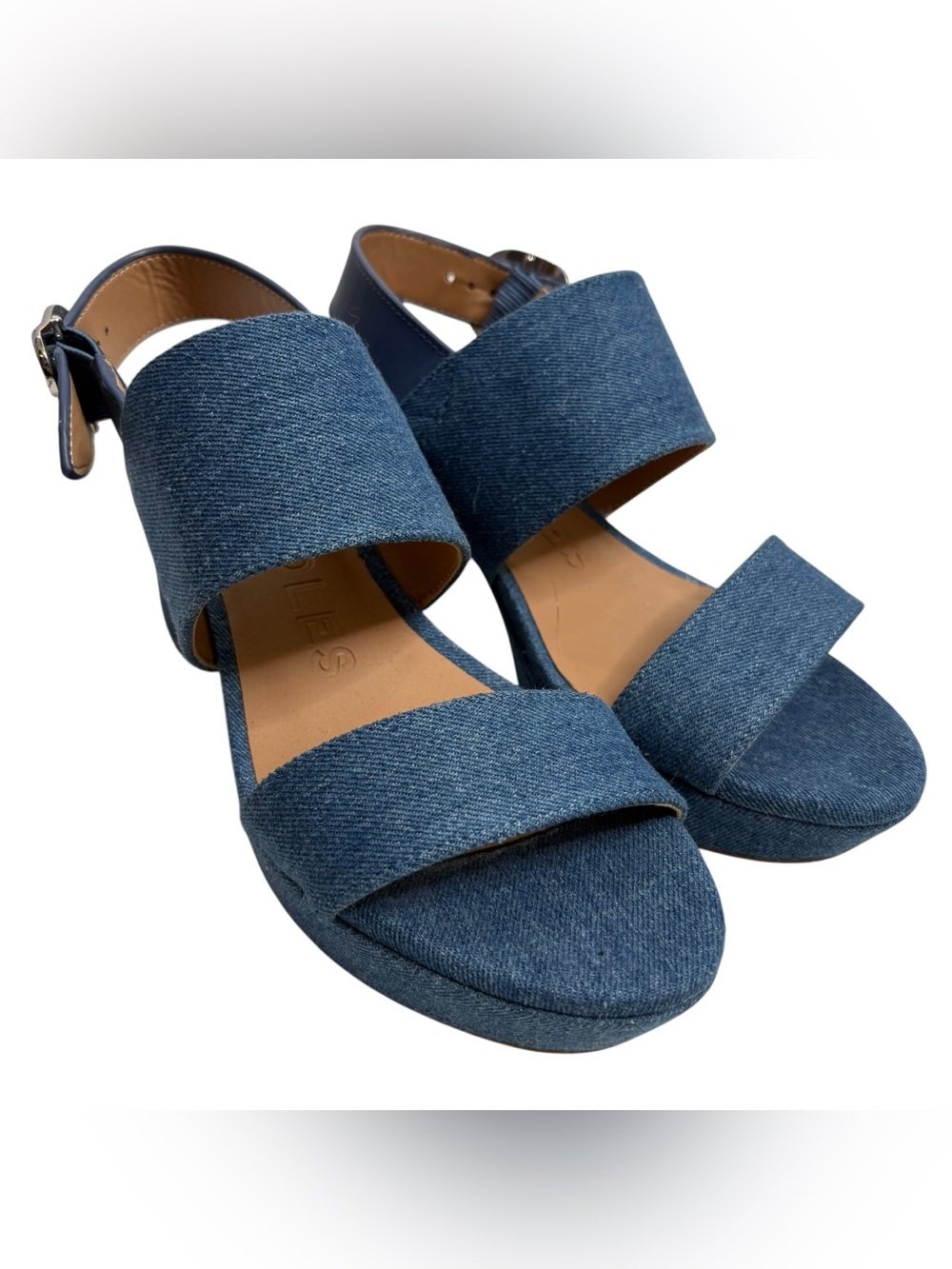 AEROSOLES Denim Blue Women’s Wide Strap Sandals NWOT $135
